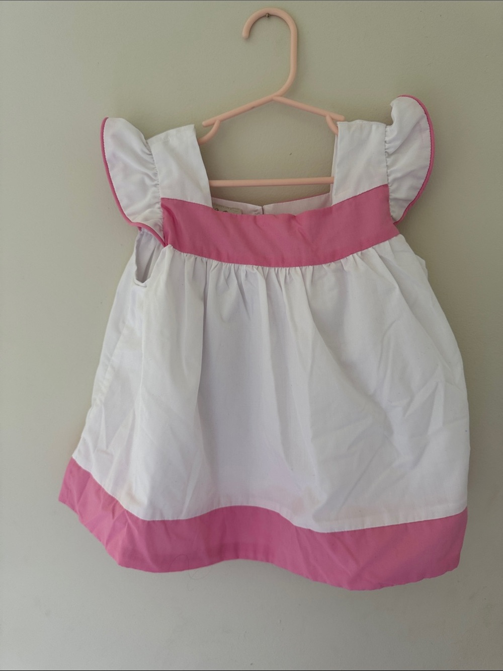 Girls White & Pink Flutter Sleeve Dress Top